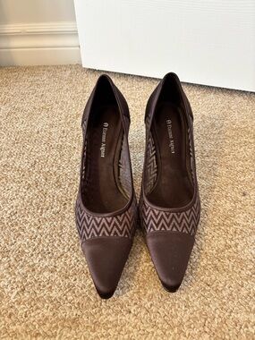 Etienne Aigner Chocolate Chevron Pointed Pumps